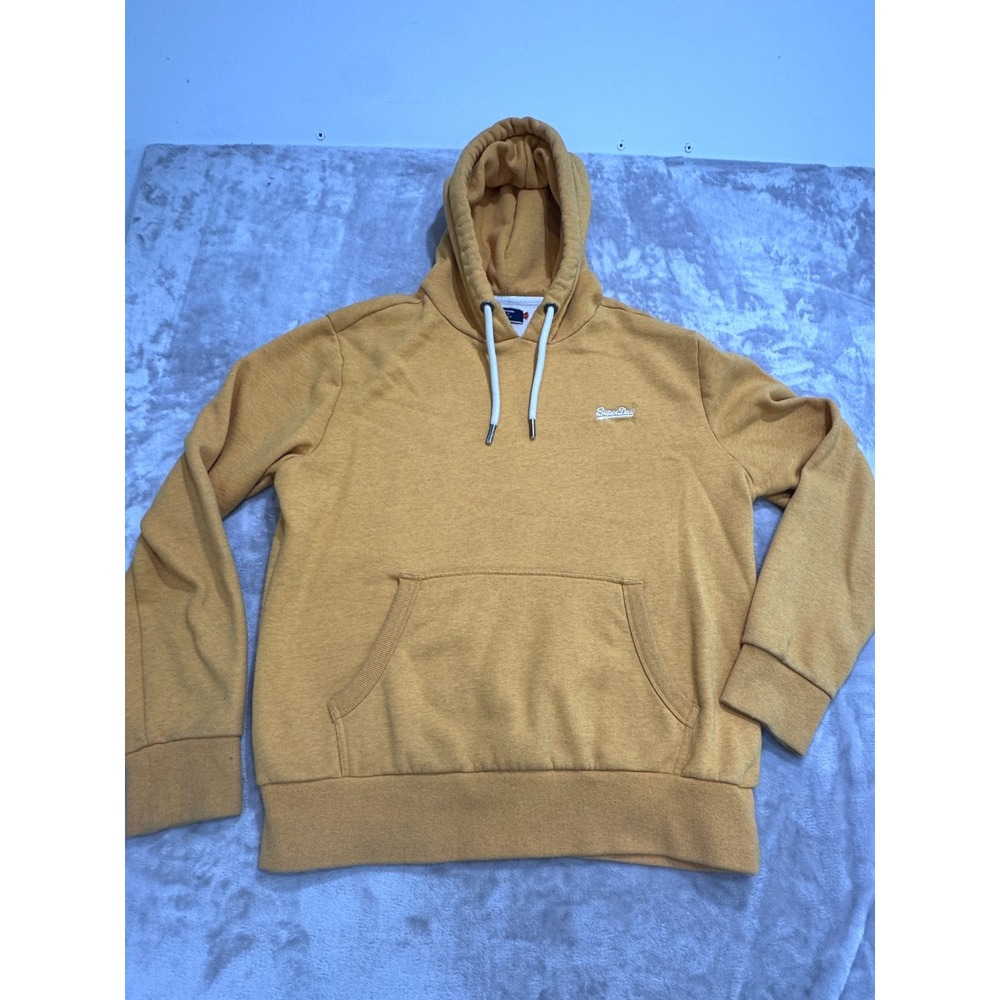 Superdry Hoodie Pullover Mens Size 2XL Mustard Fleece Lined Drawstring Hooded